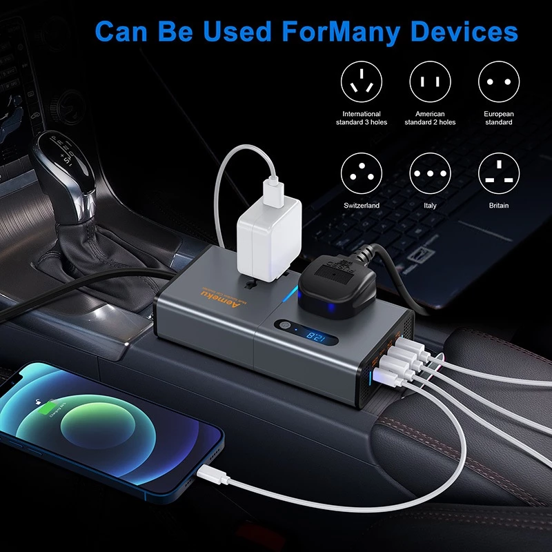 Bộ đổi nguồn Inverter 200W 12V/24V sang 220V – Hỗ trợ sạc nhanh USB & Type-C