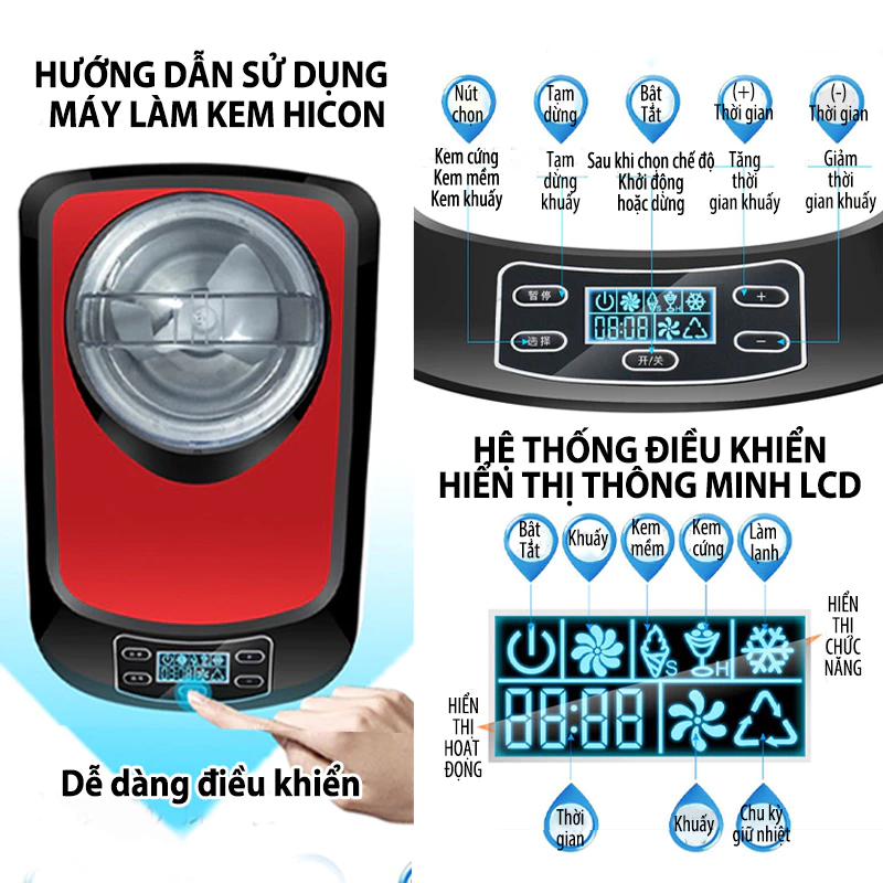 Máy làm kem mini Hicon cho quán trà sữa – Làm kem nhanh, tiện lợi, tiết kiệm
